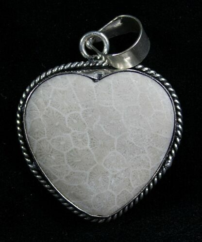 Fossil Coral Heart Pendant - Million Years Old #7685